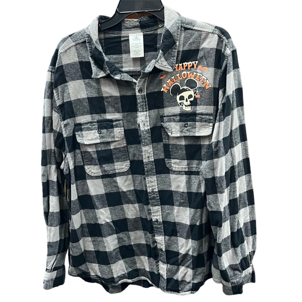 Disney Trick or Treat Flannel Button Up Shirt Men's XXL Long Sleeve Check Black